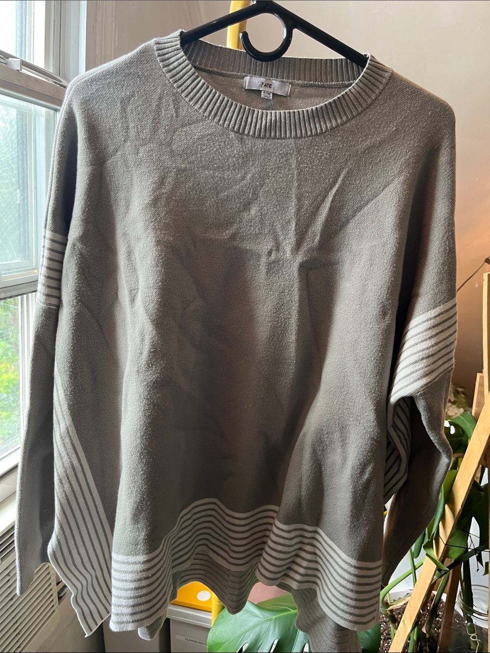 Fate Women's Crewneck Sweater in Gray with Light Gray Stripes